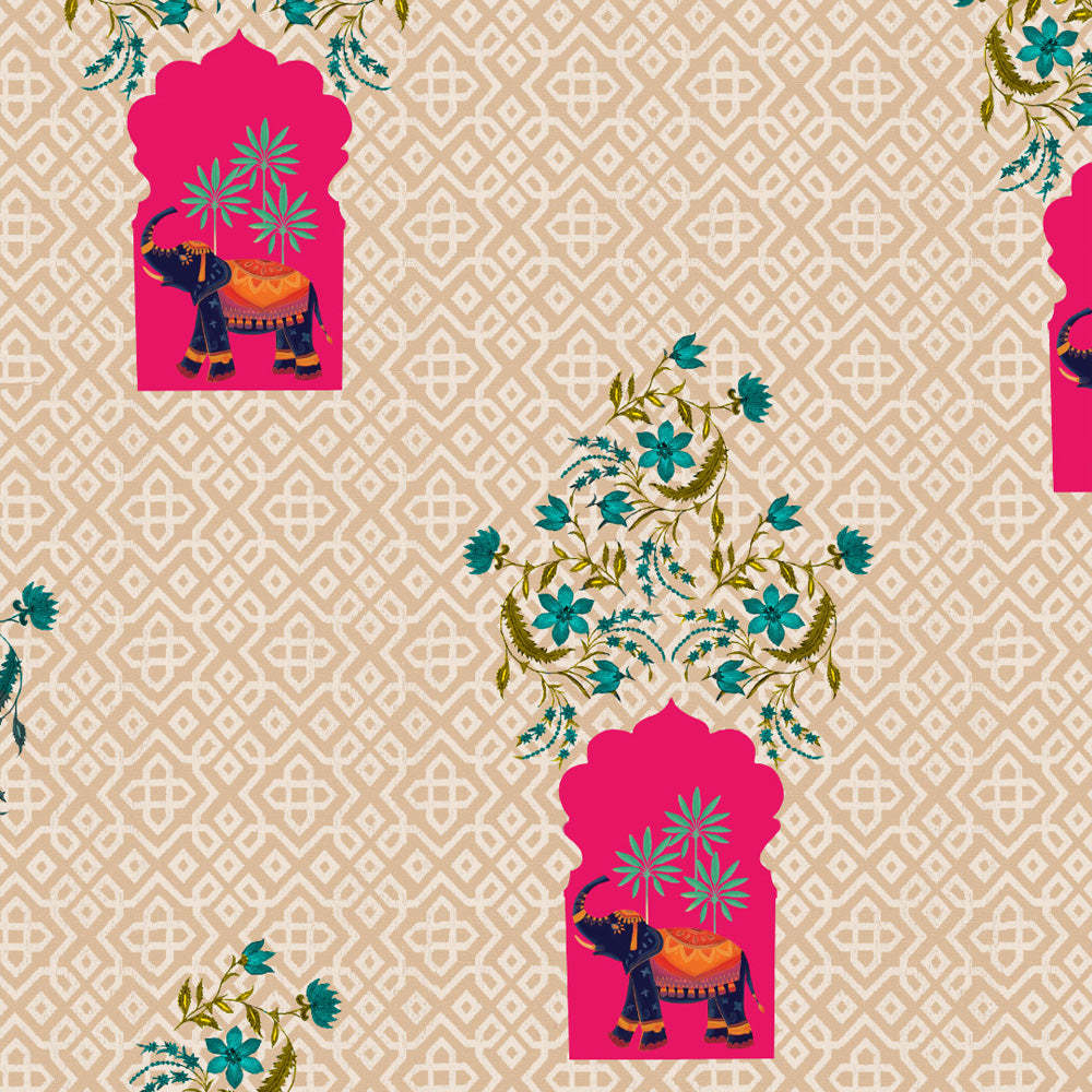 Elegant Ethenic Print Matt Finish Room Darkening Curtain Set of 2 - MTDS489C