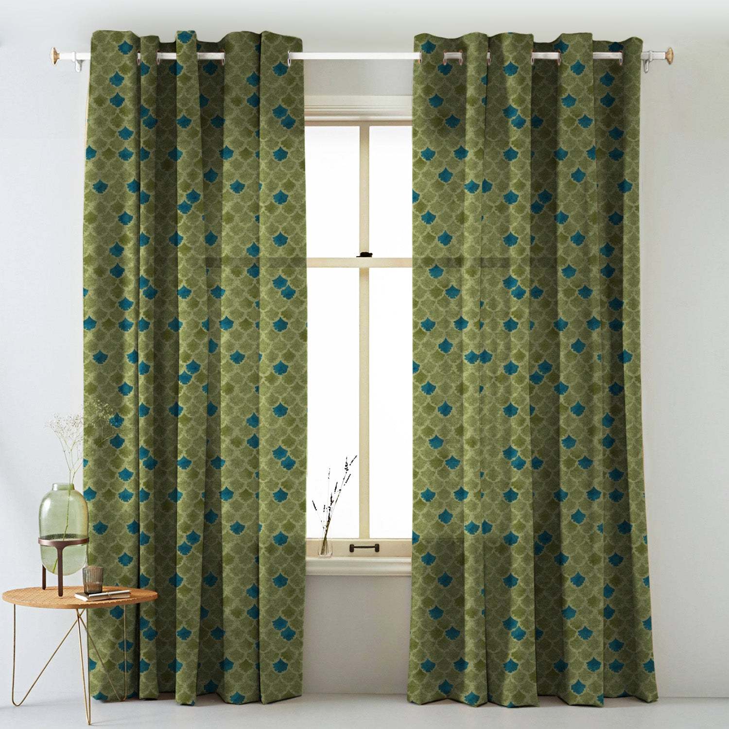Elegant Geometric Print Matt Finish Room Darkening Curtain Set of 2 - MTDS497D