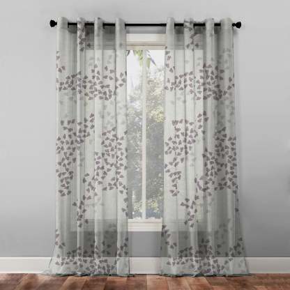 Elegant Coral Print Sheer Semi Transparent Curtain - Set of 2 -DS500B