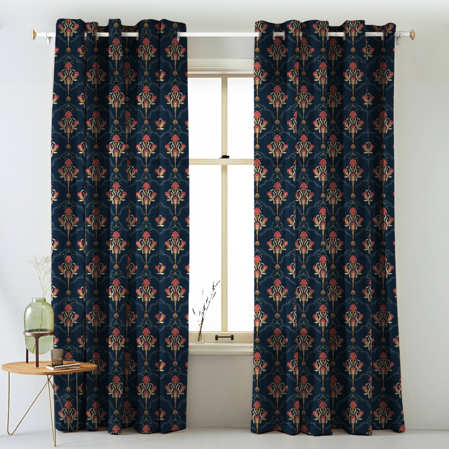 Elegant Ethenic Print Matt Finish  Room Darkening Curtain Set of 2 -  MTDS515A1