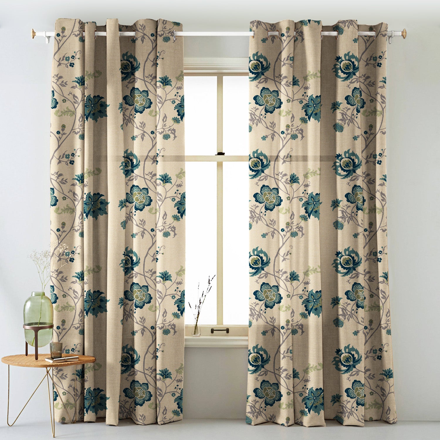 Elegant Floral Print Matt Finish  Room Darkening Curtain Set of 2 -  MTDS516D