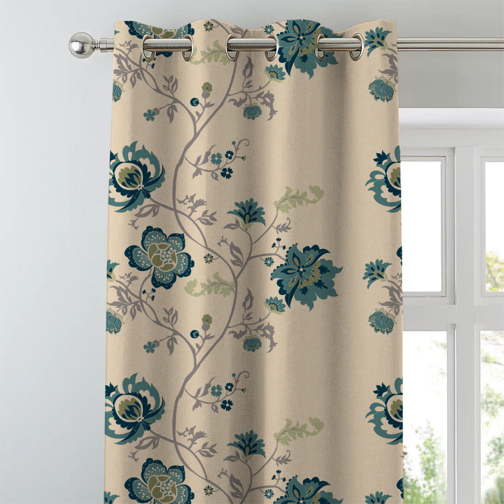 Elegant Floral Print Matt Finish  Room Darkening Curtain Set Of 1pc -  MTDS516D