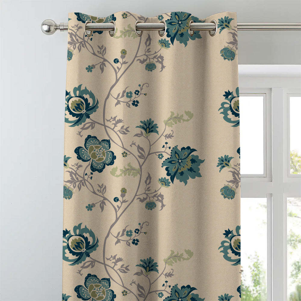 Elegant Floral Print Matt Finish Room Darkening Curtain Set Of 1pc - MTDS516D