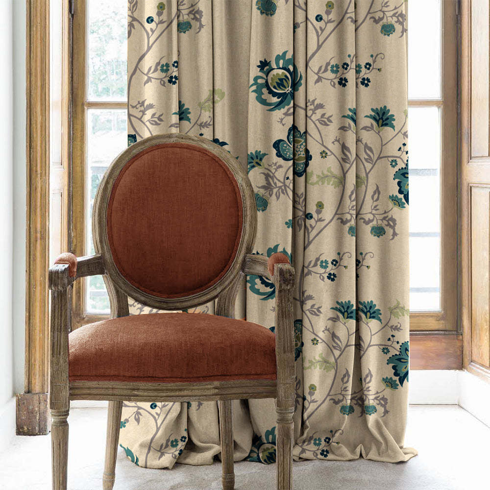 Elegant Floral Print Matt Finish Room Darkening Curtain Set Of 1pc - MTDS516D
