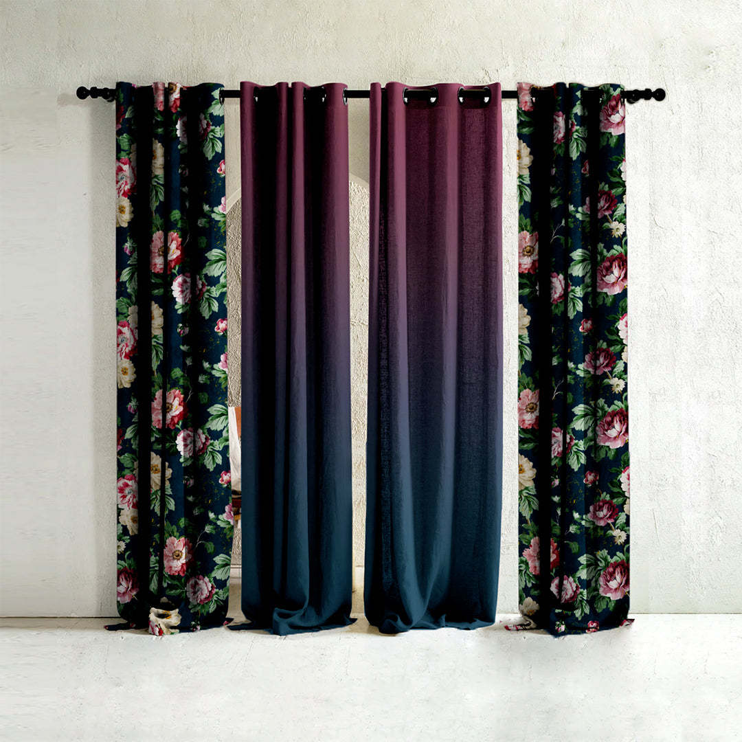 Nostalgic Reverie Combination Yankees Blue Dimout Curtain Set Of 4 -(DS592AOP01)