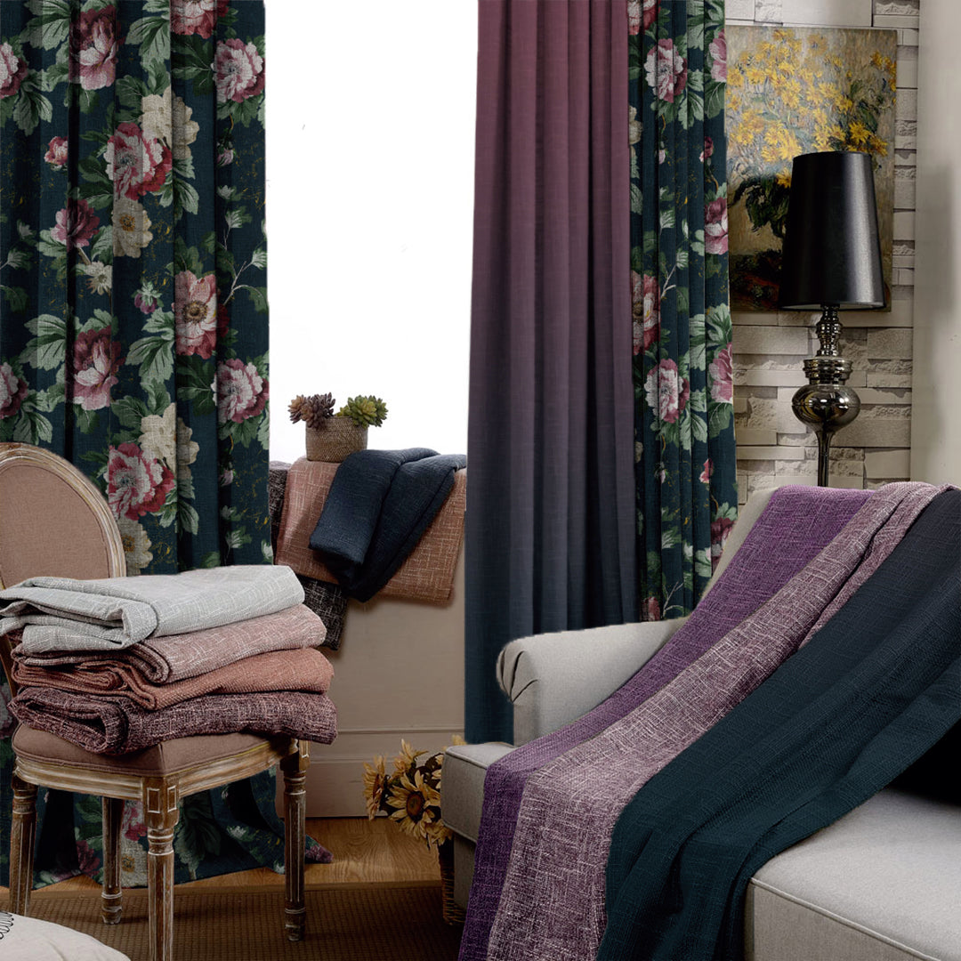 Nostalgic Reverie Combination Yankees Blue Dimout Curtain Set Of 4 -(DS592AOP01)