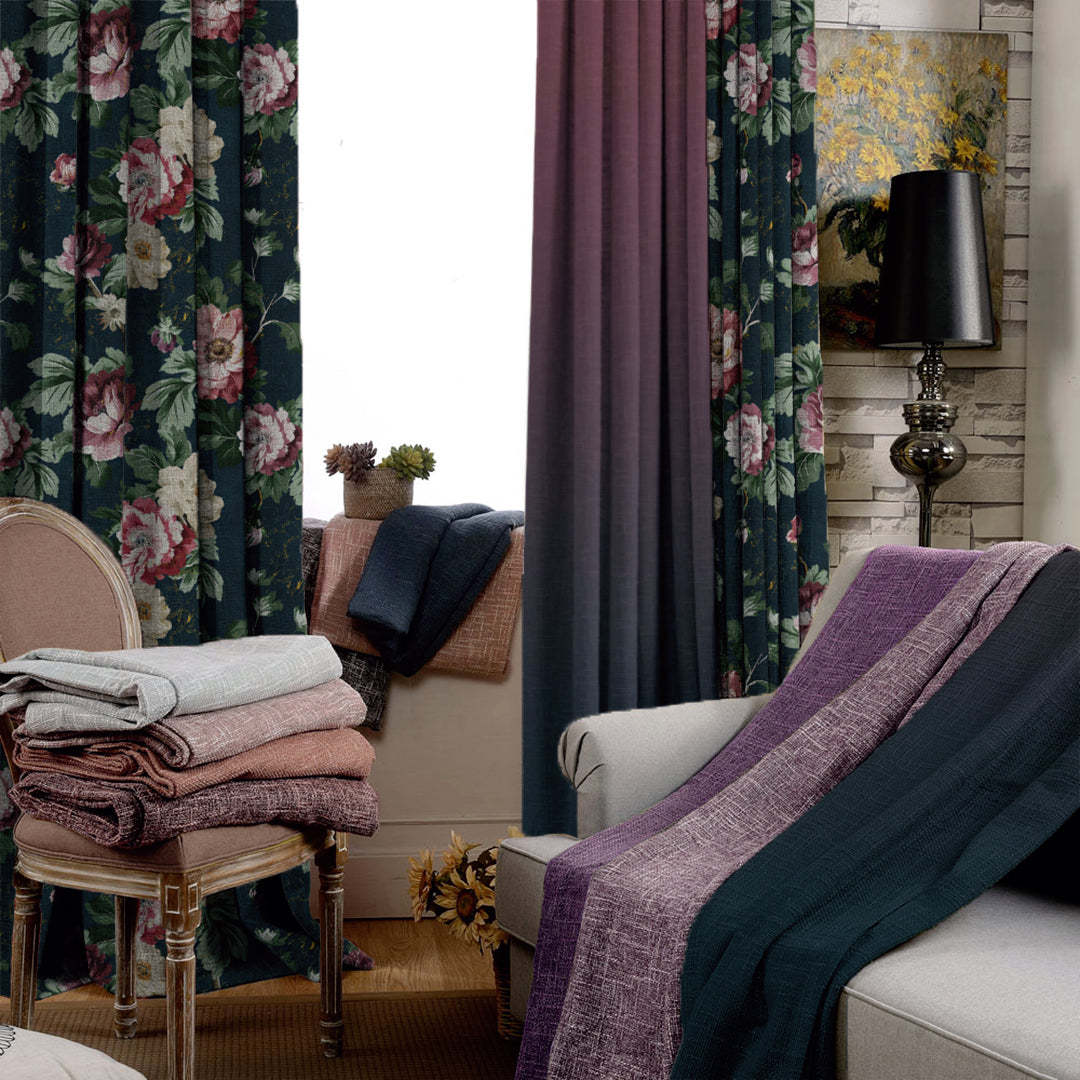 Nostalgic Reverie Combination Yankees Blue Dimout Curtain Set Of 4 -(DS592AOP01)