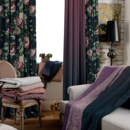 Nostalgic Reverie Combination Yankees Blue Dimout Curtain Set Of 4 -(DS592AOP01)