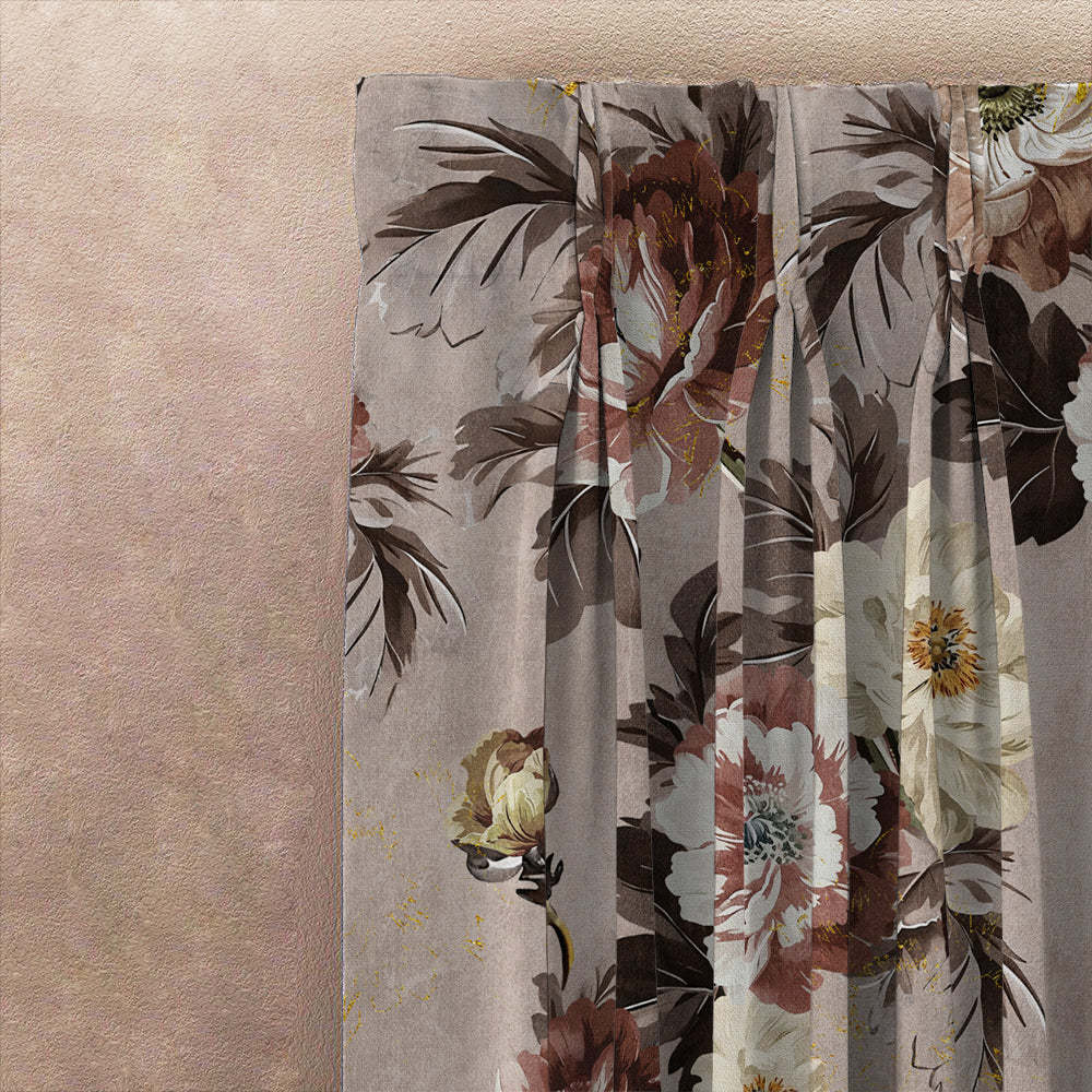 Nostalgic Reverie Combination Tuscany Brown Dimout Curtain Set Of 4 -(DS592DOP5)