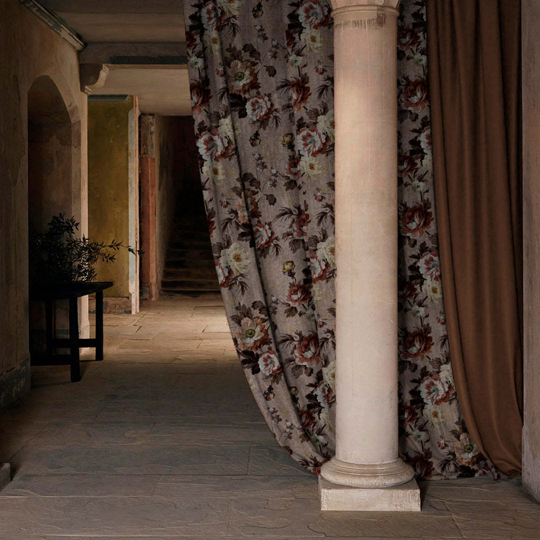 Nostalgic Reverie Combination Tuscany Brown Dimout Curtain Set Of 4 -(DS592DOP5)