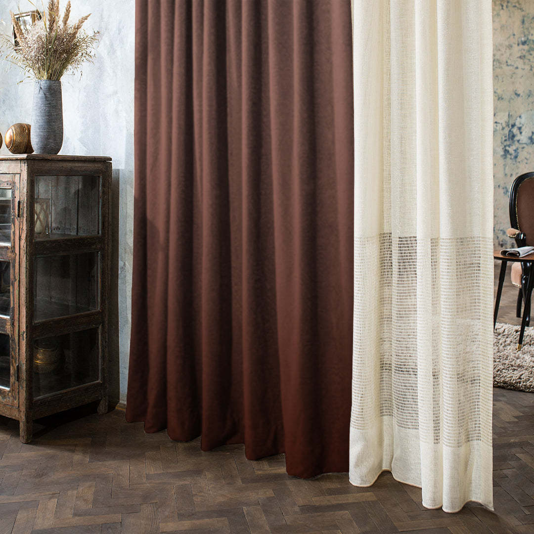 Nostalgic Reverie Combination Tuscany Brown Dimout Curtain Set Of 4 -(DS592DOP5)