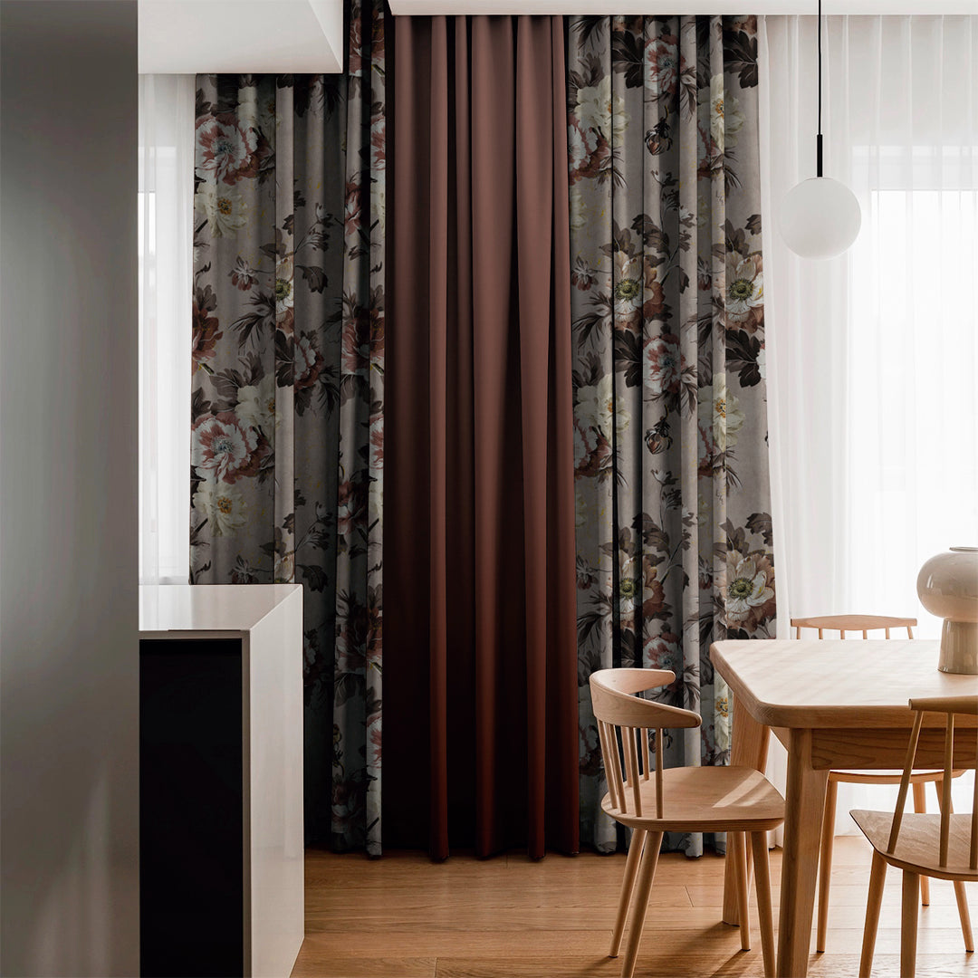 Nostalgic Reverie Combination Tuscany Brown Dimout Curtain Set Of 4 -(DS592DOP5)