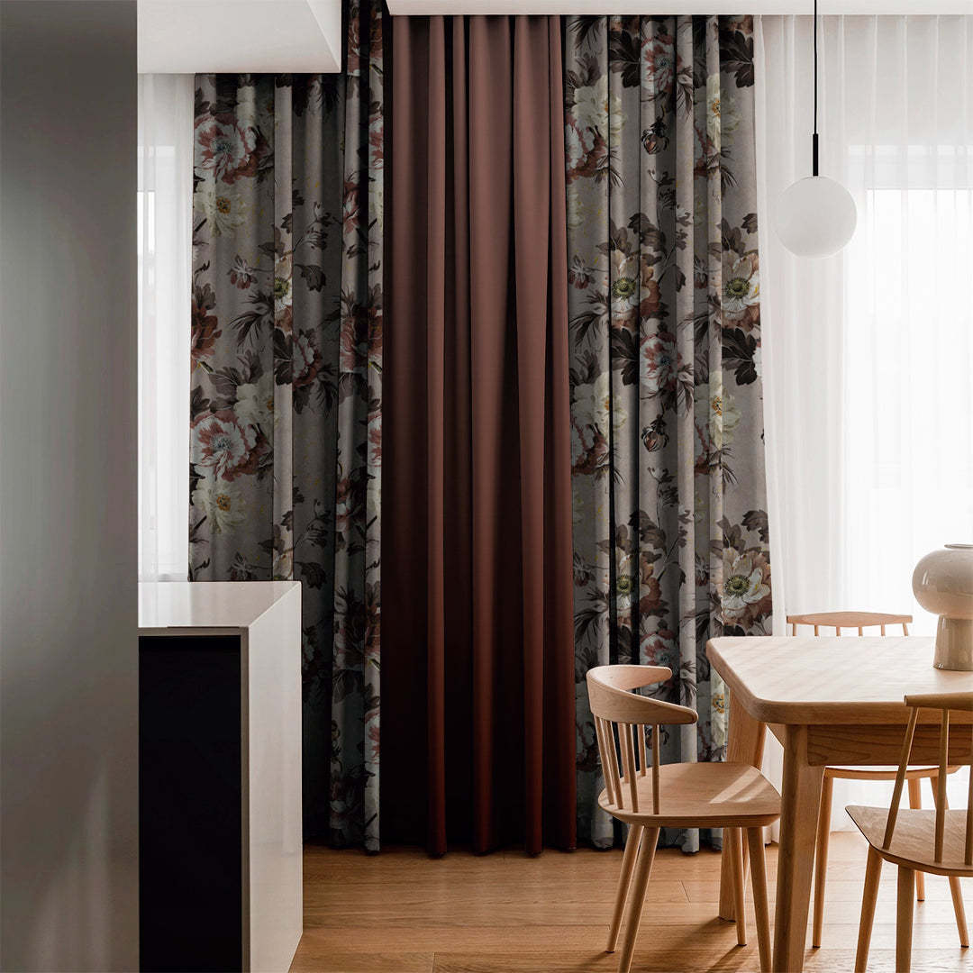Nostalgic Reverie Combination Tuscany Brown Dimout Curtain Set Of 4 -(DS592DOP5)