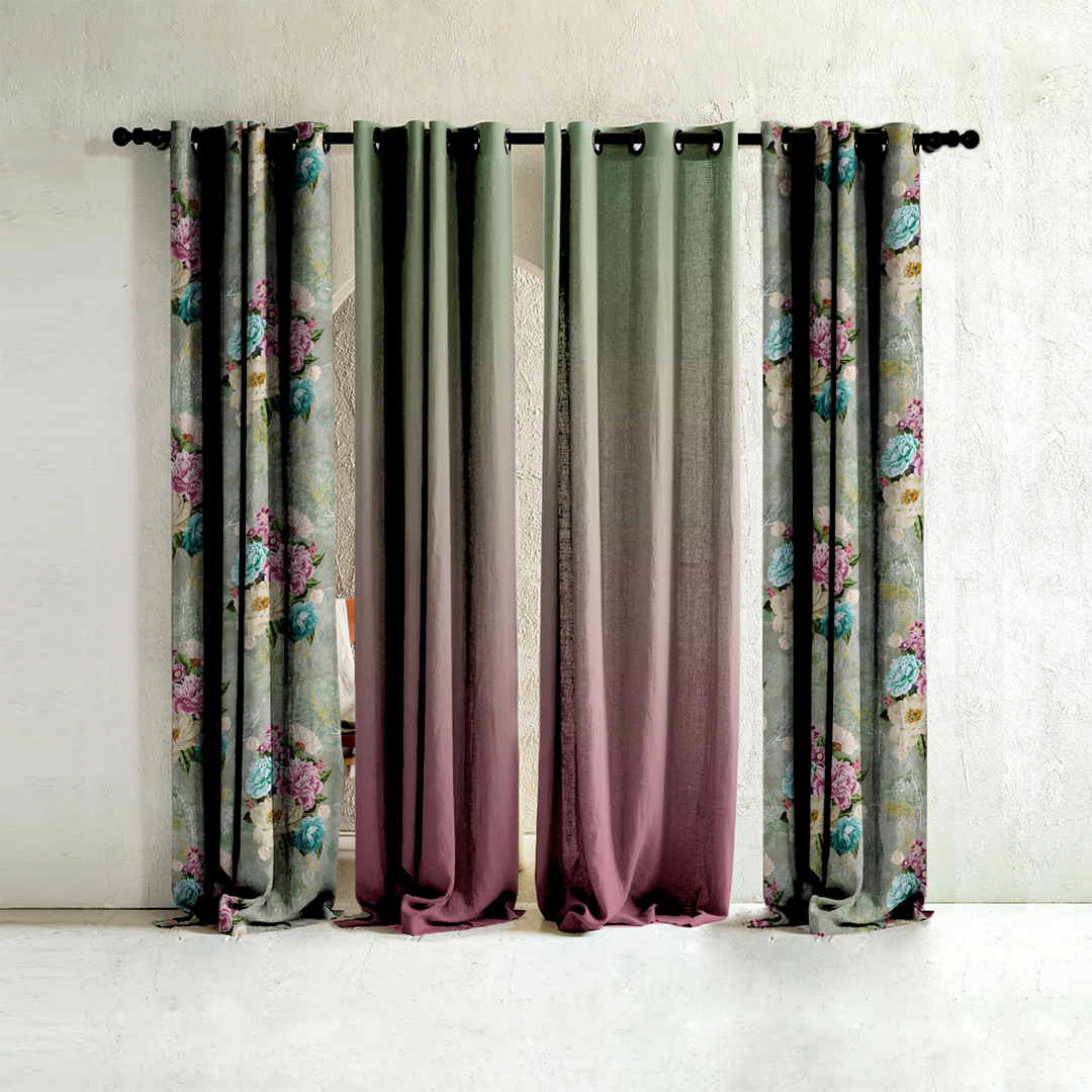 Bouquet Royale Combination Spanish Gray Dimout Curtain Set Of 4 -(DS593EOP04)