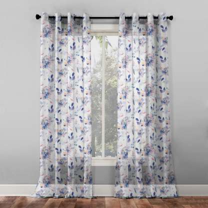 Elegant Floral Print Sheer Semi Transparent Curtain - Set of 2 -DS72A
