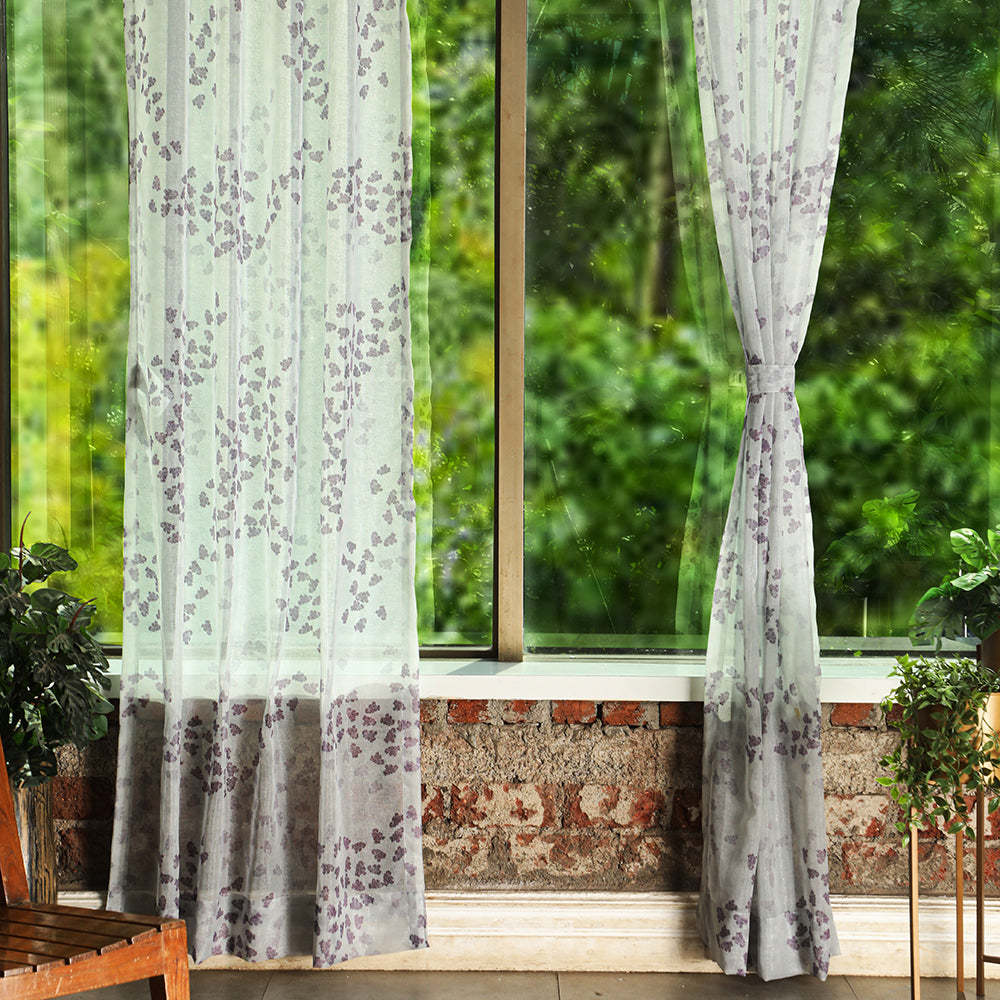 Elegant Coral Print Sheer Semi Transparent Curtain - Set of 2 -DS500B