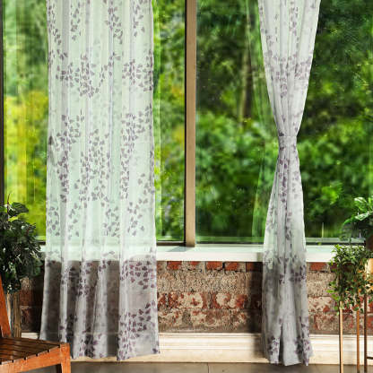 Elegant Coral Print Sheer Semi Transparent Curtain - Set of 2 -DS500B