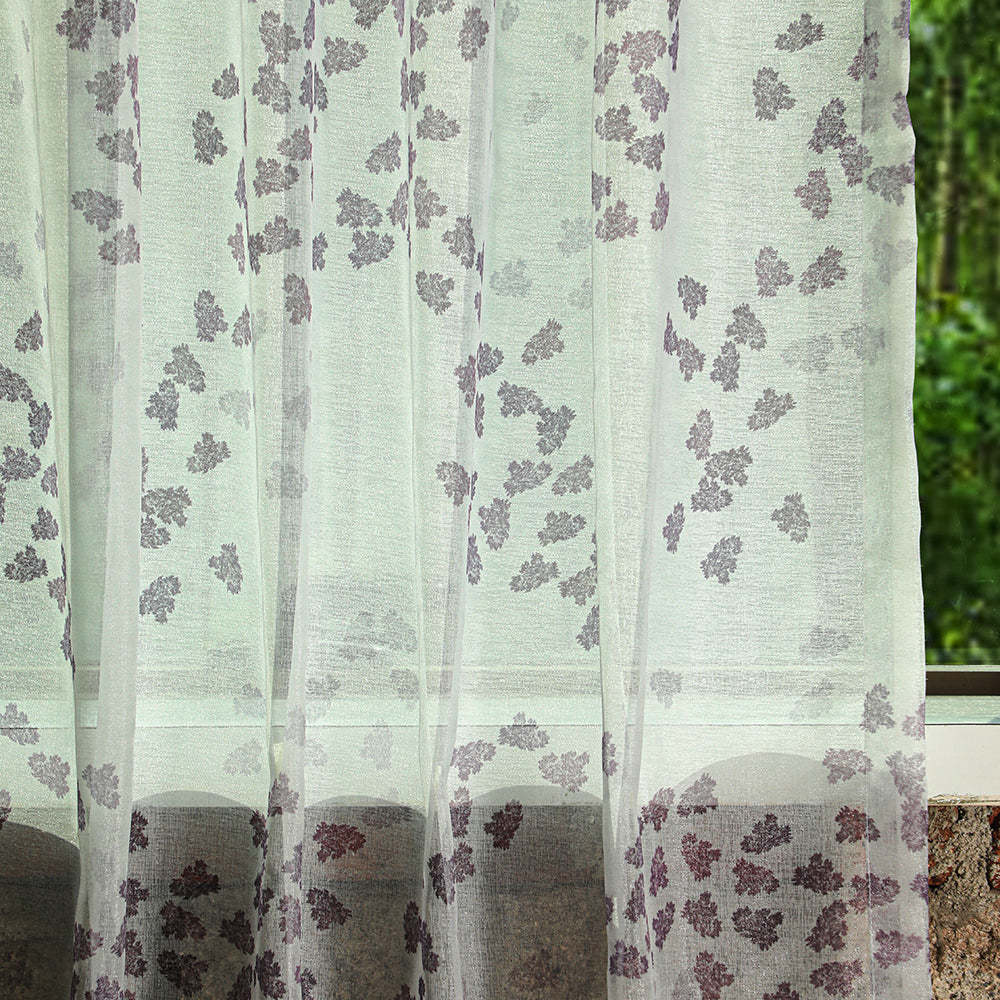Elegant Coral Print Sheer Semi Transparent Curtain - Set of 2 -DS500B