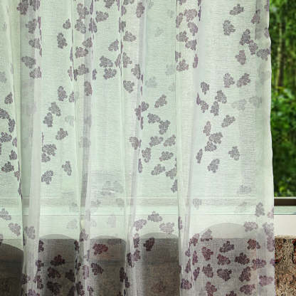 Elegant Coral Print Sheer Semi Transparent Curtain - Set of 2 -DS500B