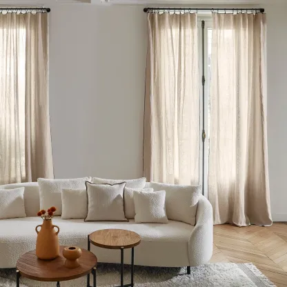 Carlina Sheer Washed Linen Curtain, Black Edged for a Refined Look