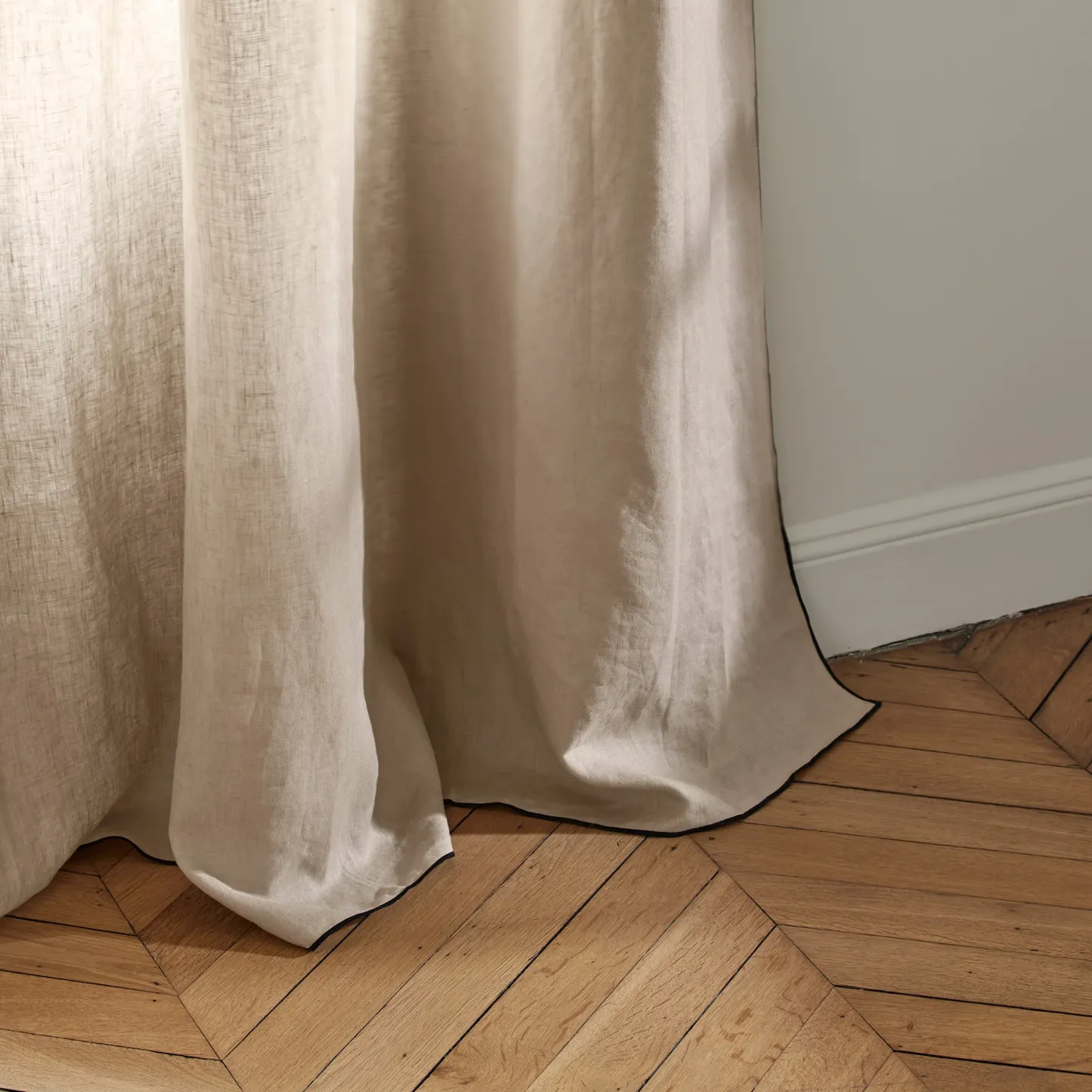 Carlina Sheer Washed Linen Curtain, Black Edged for a Refined Look