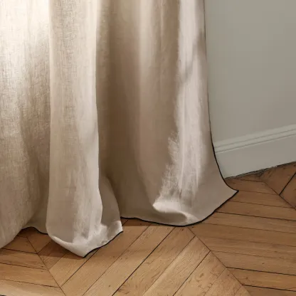 Carlina Sheer Washed Linen Curtain, Black Edged for a Refined Look