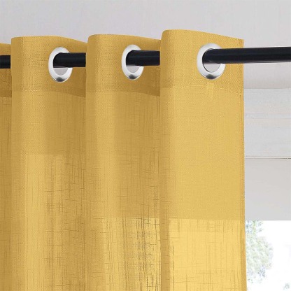 Meta 01 Ombre Harvest Gold Linen Sheer Curtain Set of 2 -(Meta01)