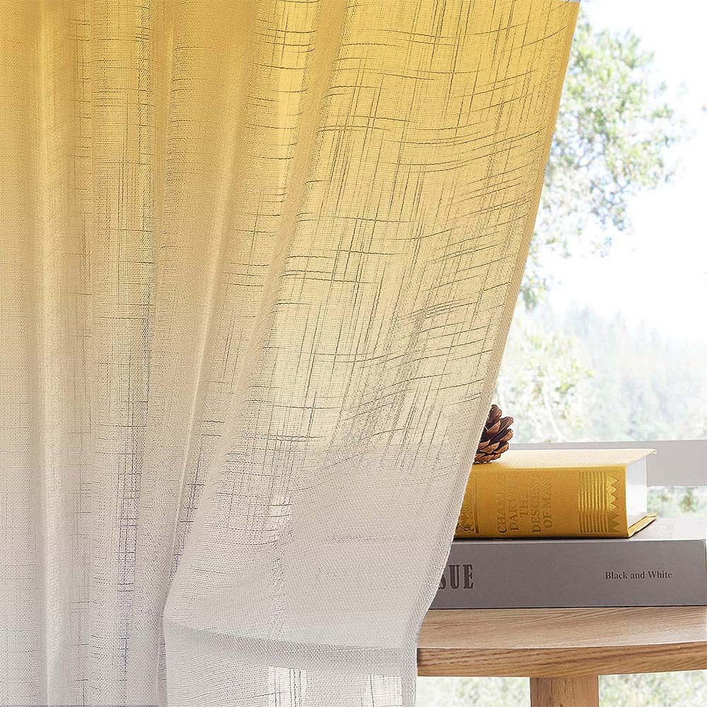 Meta 01 Ombre Harvest Gold Linen Sheer Curtain Set of 2 -(Meta01)