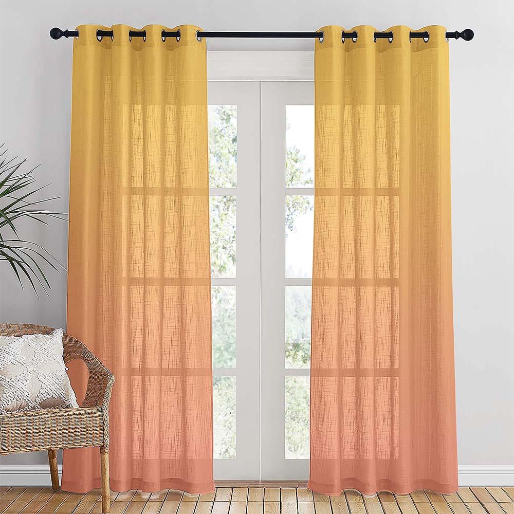 Meta 02 Ombre Dark Salmon Linen Sheer Curtain Set of 2 -(Meta02)