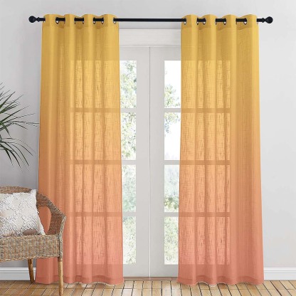 Meta 02 Ombre Dark Salmon Linen Sheer Curtain Set of 2 -(Meta02)