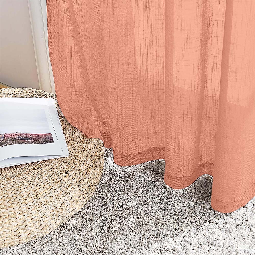 Meta 02 Ombre Dark Salmon Linen Sheer Curtain Set of 2 -(Meta02)