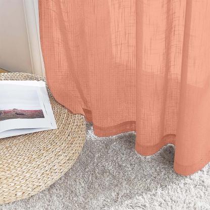 Meta 02 Ombre Dark Salmon Linen Sheer Curtain Set of 2 -(Meta02)