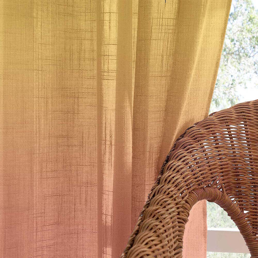 Meta 02 Ombre Dark Salmon Linen Sheer Curtain Set of 2 -(Meta02)