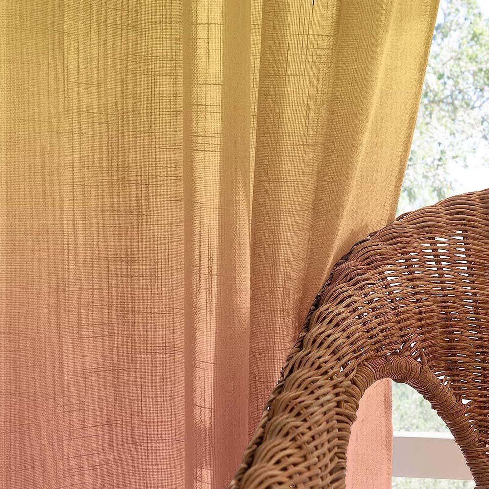 Meta 02 Ombre Dark Salmon Linen Sheer Curtain Set of 2 -(Meta02)