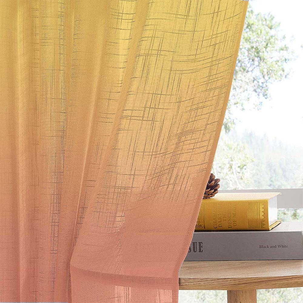 Meta 02 Ombre Dark Salmon Linen Sheer Curtain Set of 2 -(Meta02)