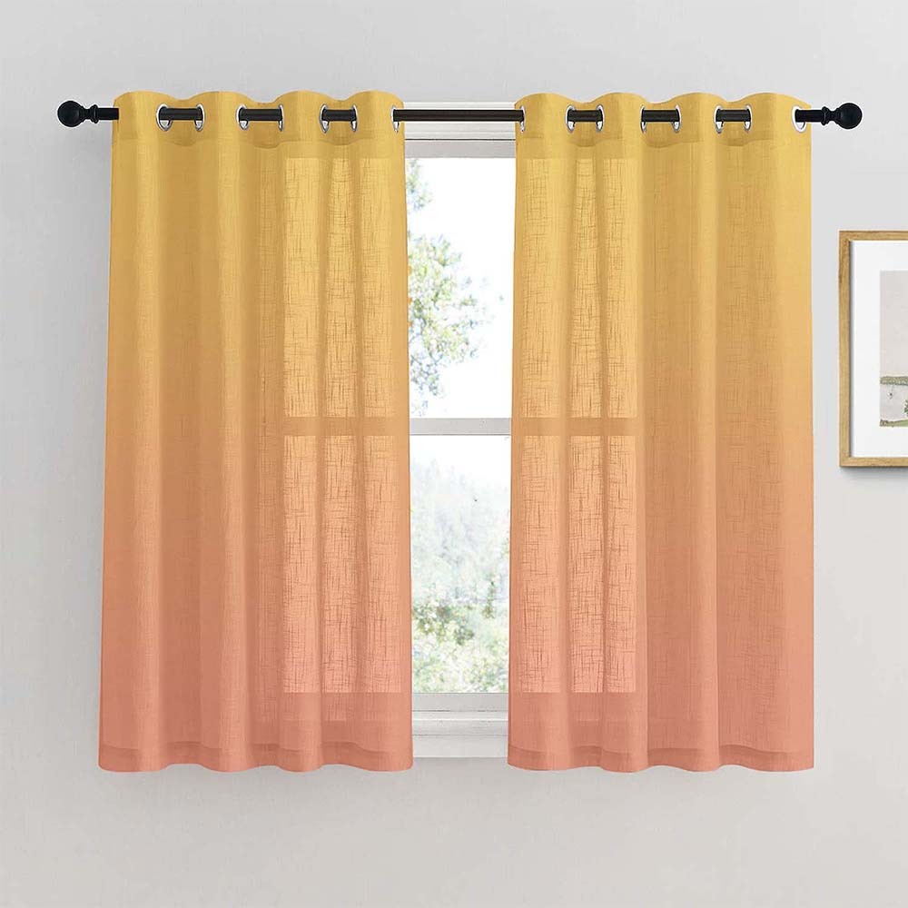 Meta 02 Ombre Dark Salmon Linen Sheer Curtain Set of 2 -(Meta02)