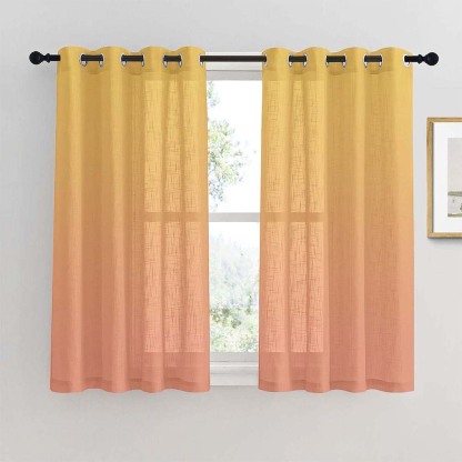 Meta 02 Ombre Dark Salmon Linen Sheer Curtain Set of 2 -(Meta02)