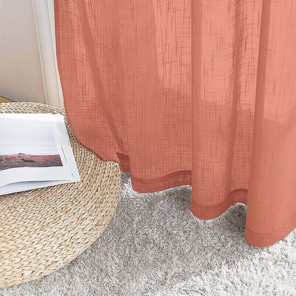 Meta 05 Ombre Dark Coral Linen Sheer Curtain Set of 2 -(Meta05)