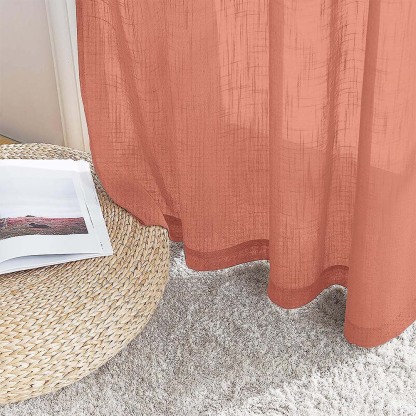 Meta 05 Ombre Dark Coral Linen Sheer Curtain Set of 2 -(Meta05)