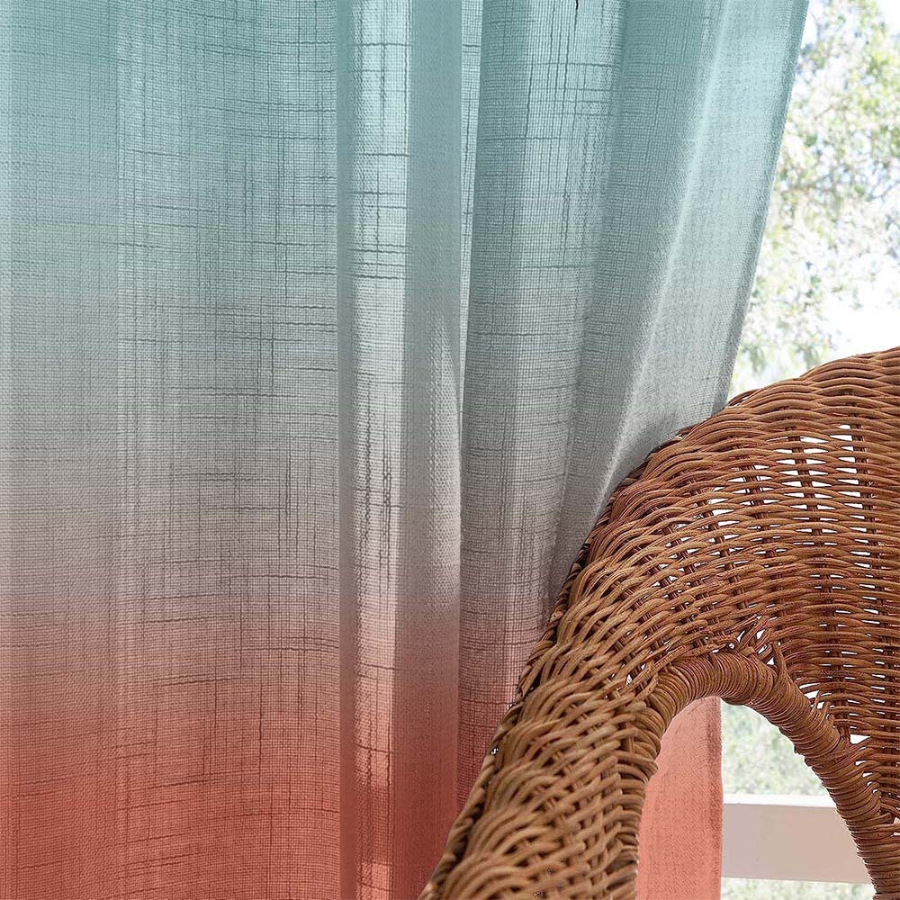 Meta 05 Ombre Dark Coral Linen Sheer Curtain Set of 2 -(Meta05)