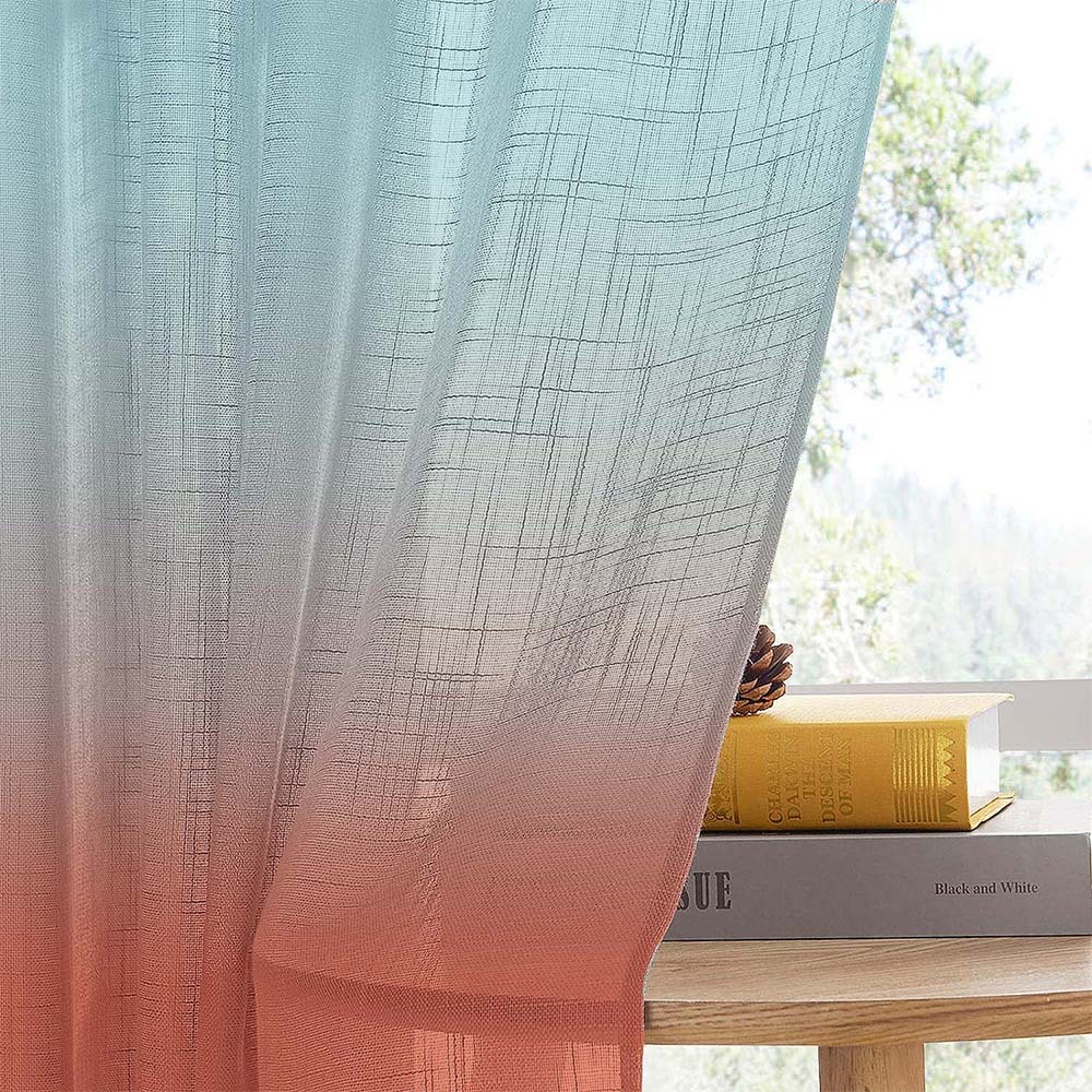 Meta 05 Ombre Dark Coral Linen Sheer Curtain Set of 2 -(Meta05)