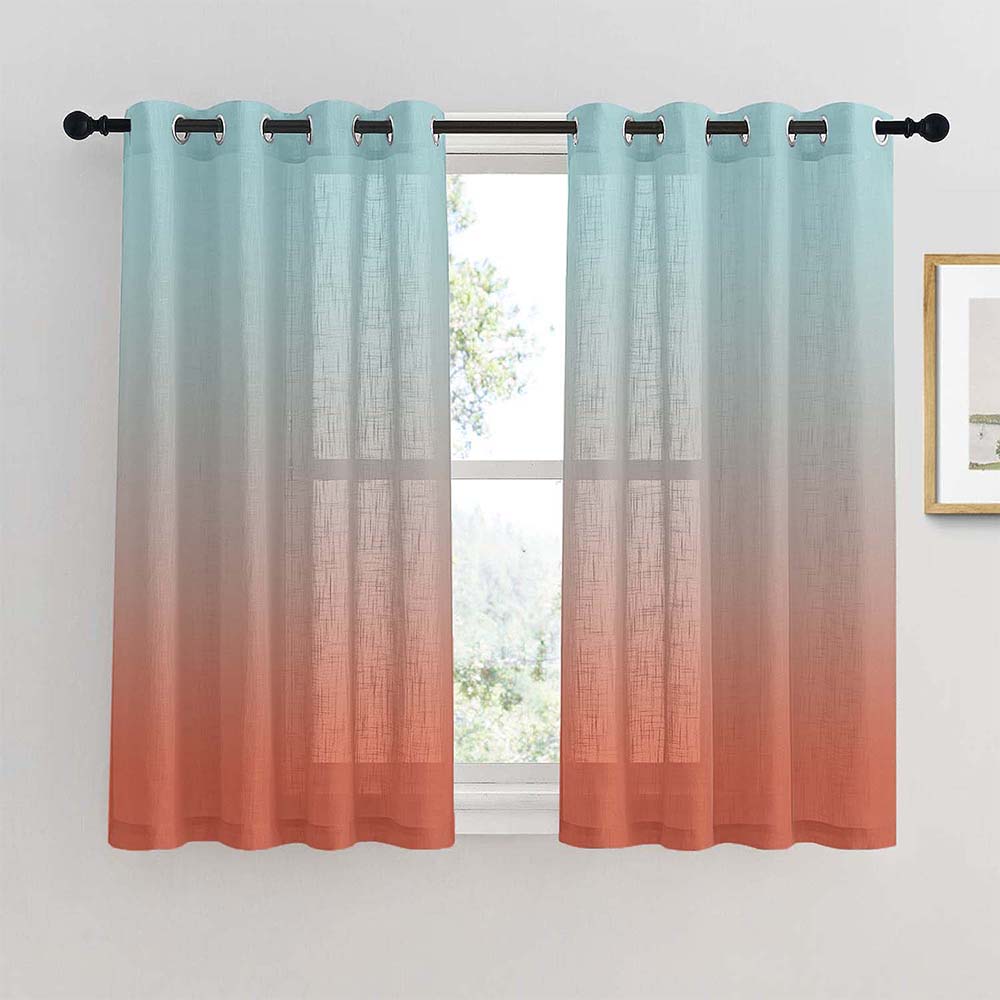 Meta 05 Ombre Dark Coral Linen Sheer Curtain Set of 2 -(Meta05)