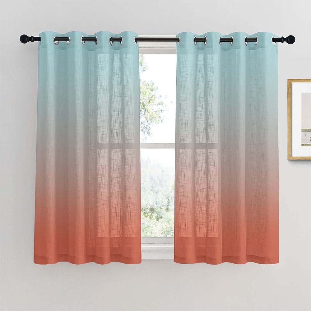 Meta 05 Ombre Dark Coral Linen Sheer Curtain Set of 2 -(Meta05)