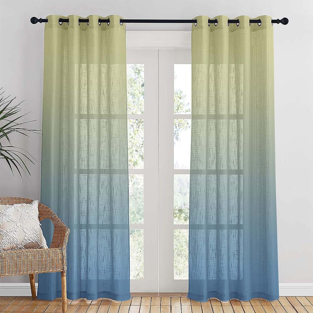 Meta 06 Ombre Air Force Blue Linen Sheer Curtain Set of 2 -(Meta06)