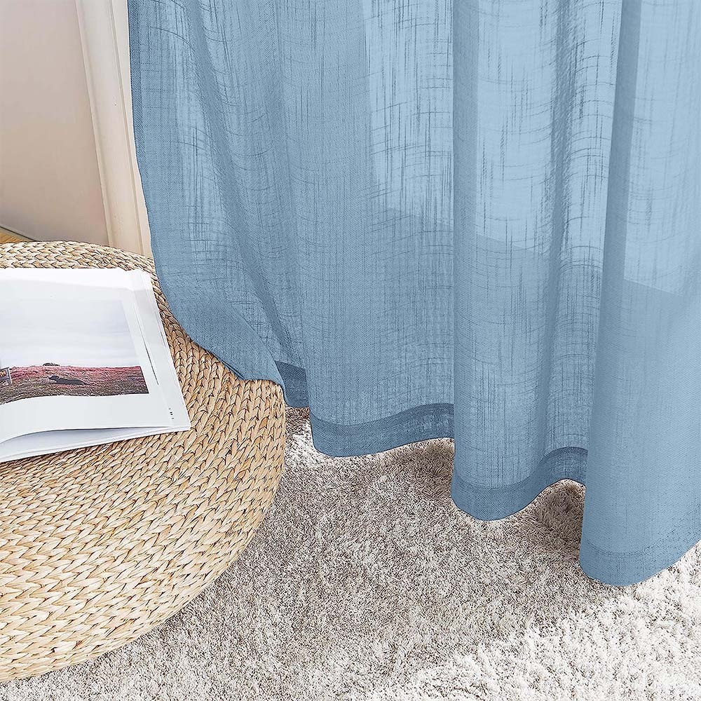 Meta 06 Ombre Air Force Blue Linen Sheer Curtain Set of 2 -(Meta06)