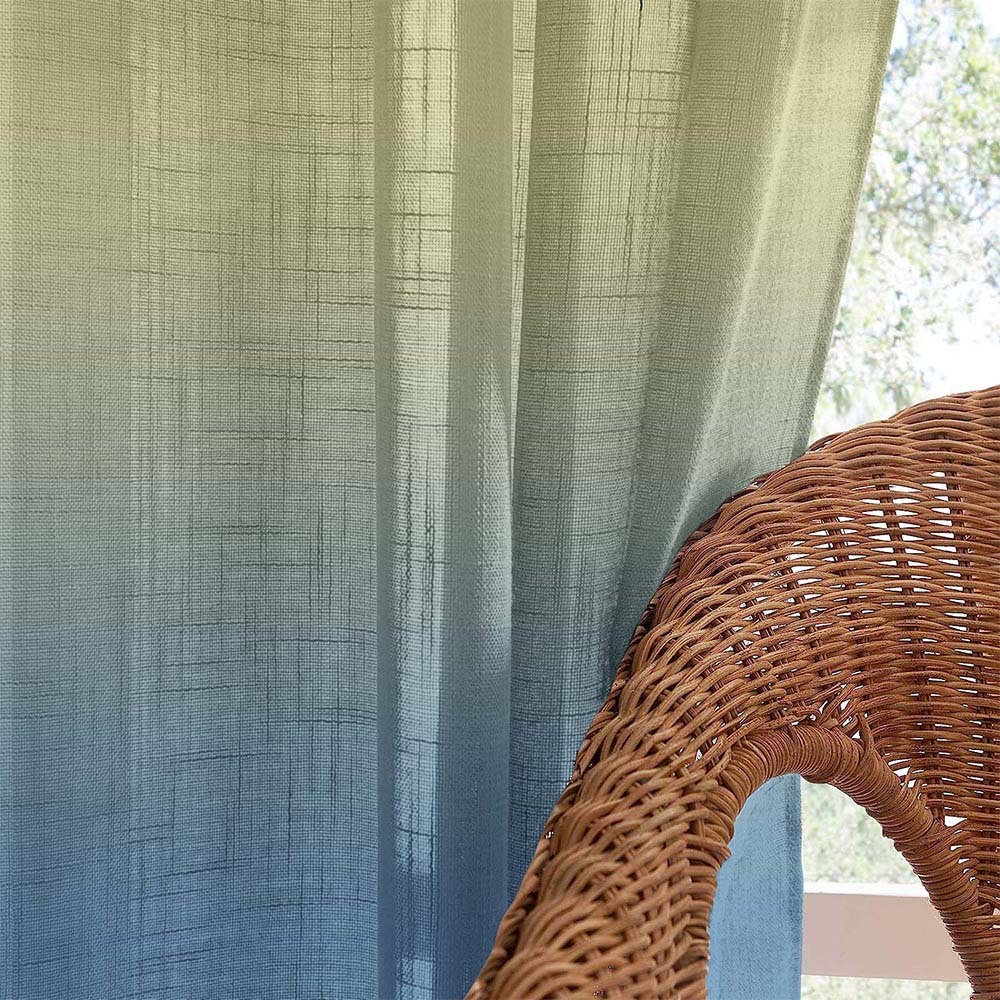 Meta 06 Ombre Air Force Blue Linen Sheer Curtain Set of 2 -(Meta06)