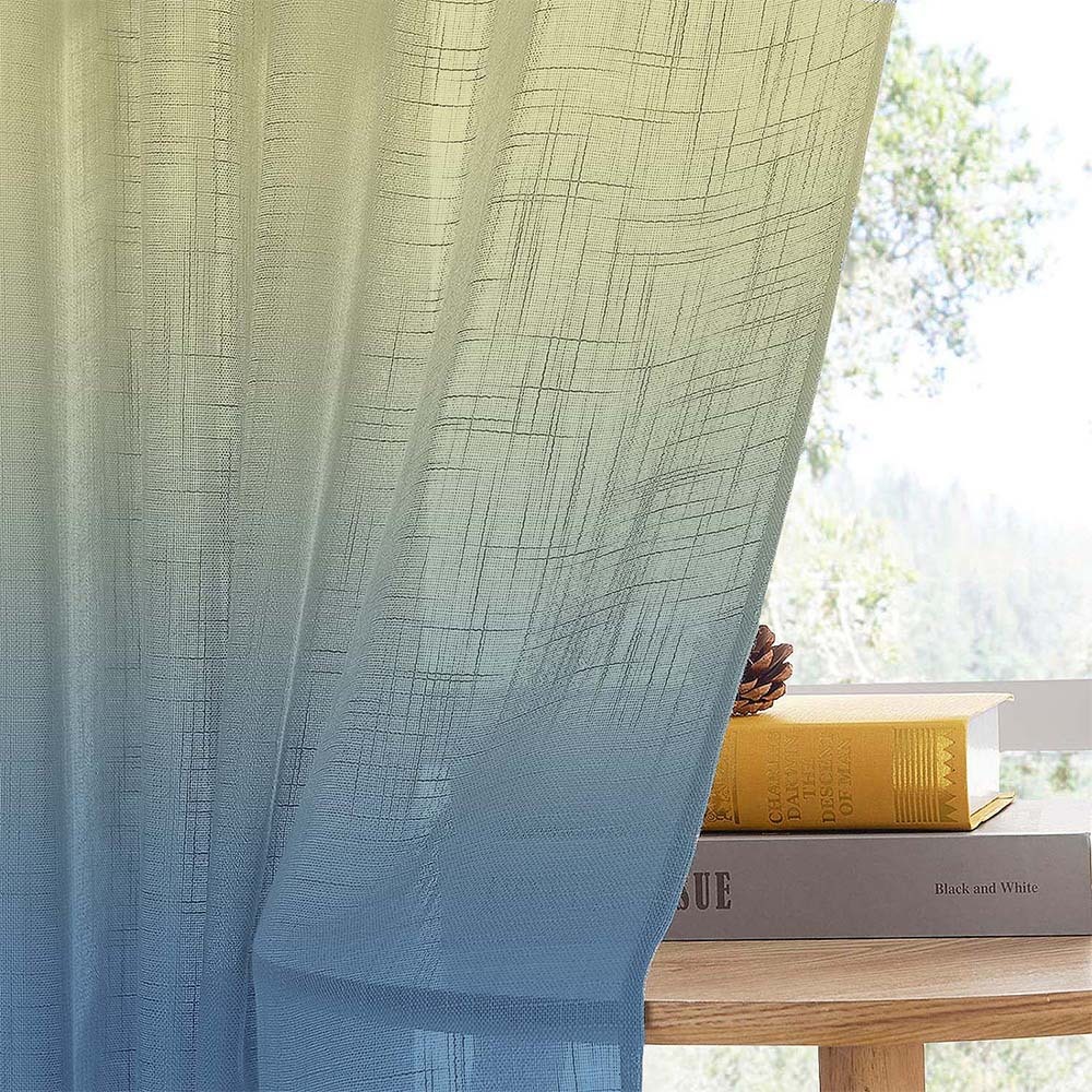 Meta 06 Ombre Air Force Blue Linen Sheer Curtain Set of 2 -(Meta06)