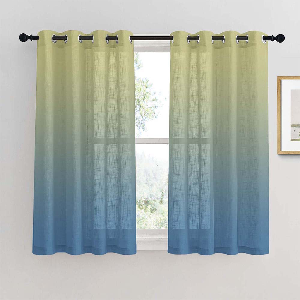 Meta 06 Ombre Air Force Blue Linen Sheer Curtain Set of 2 -(Meta06)