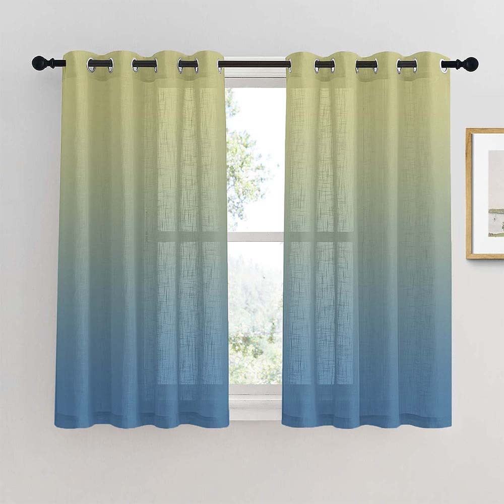 Meta 06 Ombre Air Force Blue Linen Sheer Curtain Set of 2 -(Meta06)