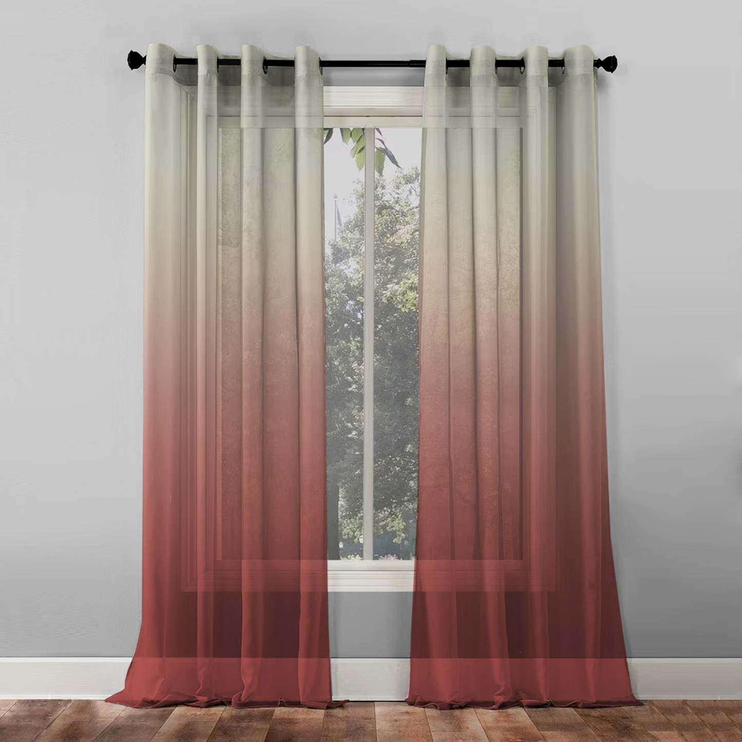 Meraki 3 Ombre Watermelon Red Shimmer Sheer Curtain Set Of 2 - (Meraki3)